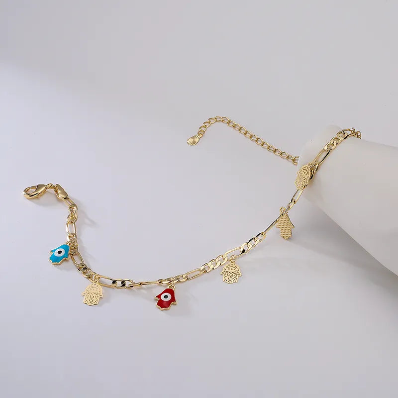 Evil Eye Enamel Gold Plated Zircon Anklet 1 Piece - PEACHY ACCESSORIES