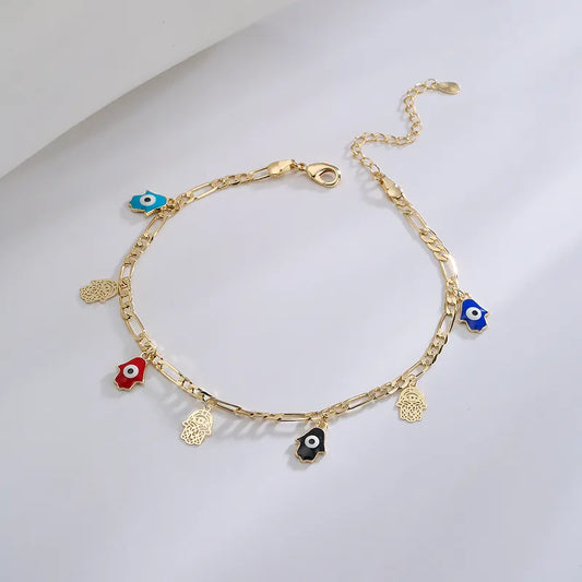 Evil Eye Enamel Gold Plated Zircon Anklet 1 Piece - PEACHY ACCESSORIES