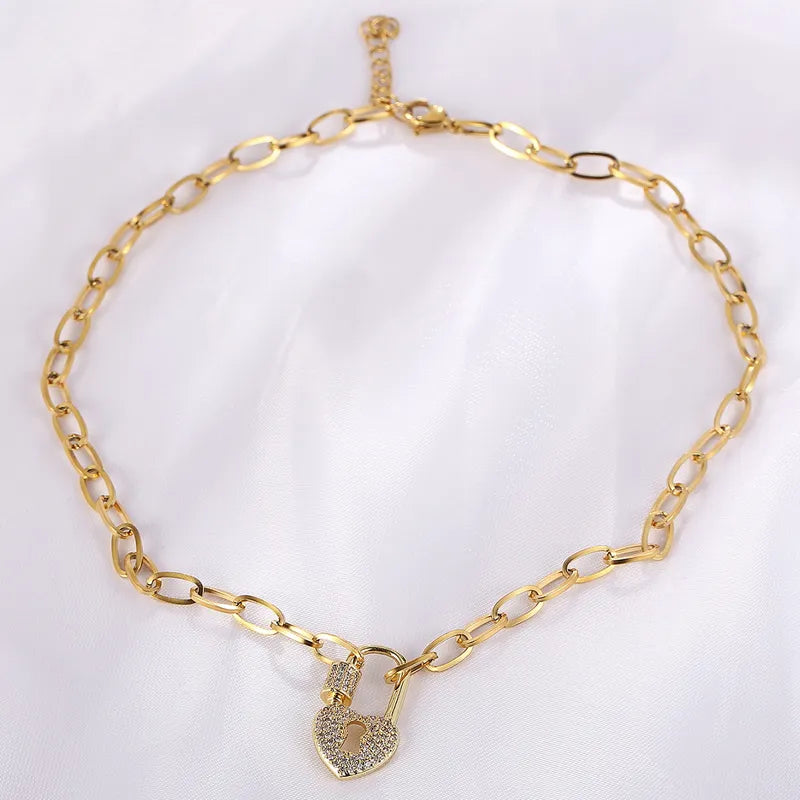 Heart Lock 18K Gold Plated Necklace