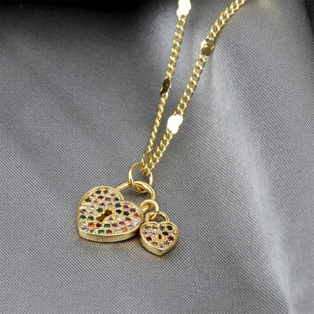Love Lock Copper Gold Plated Zircon Pendant Necklace - PEACHY ACCESSORIES