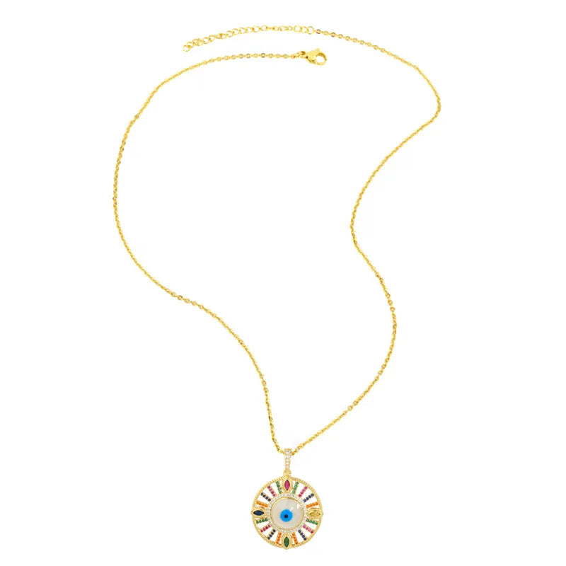 Round Evil Eye 18K Gold Plated Necklace - PEACHY ACCESSORIES