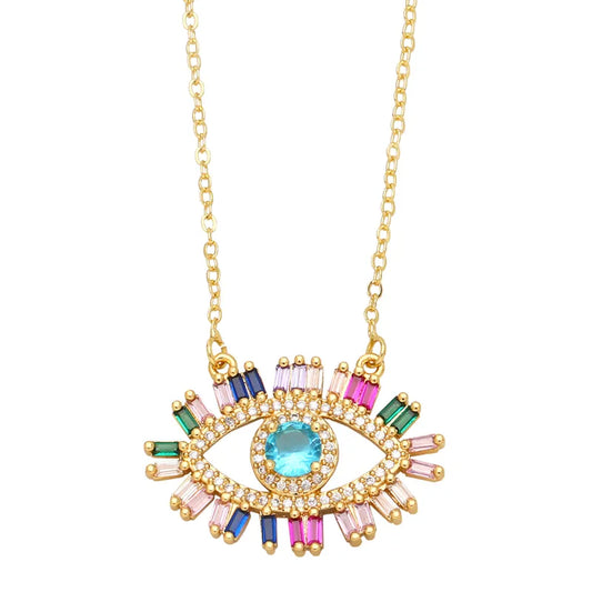 Colorful Evil Eye 18K Gold Plated Zircon Pendant Necklace - PEACHY ACCESSORIES