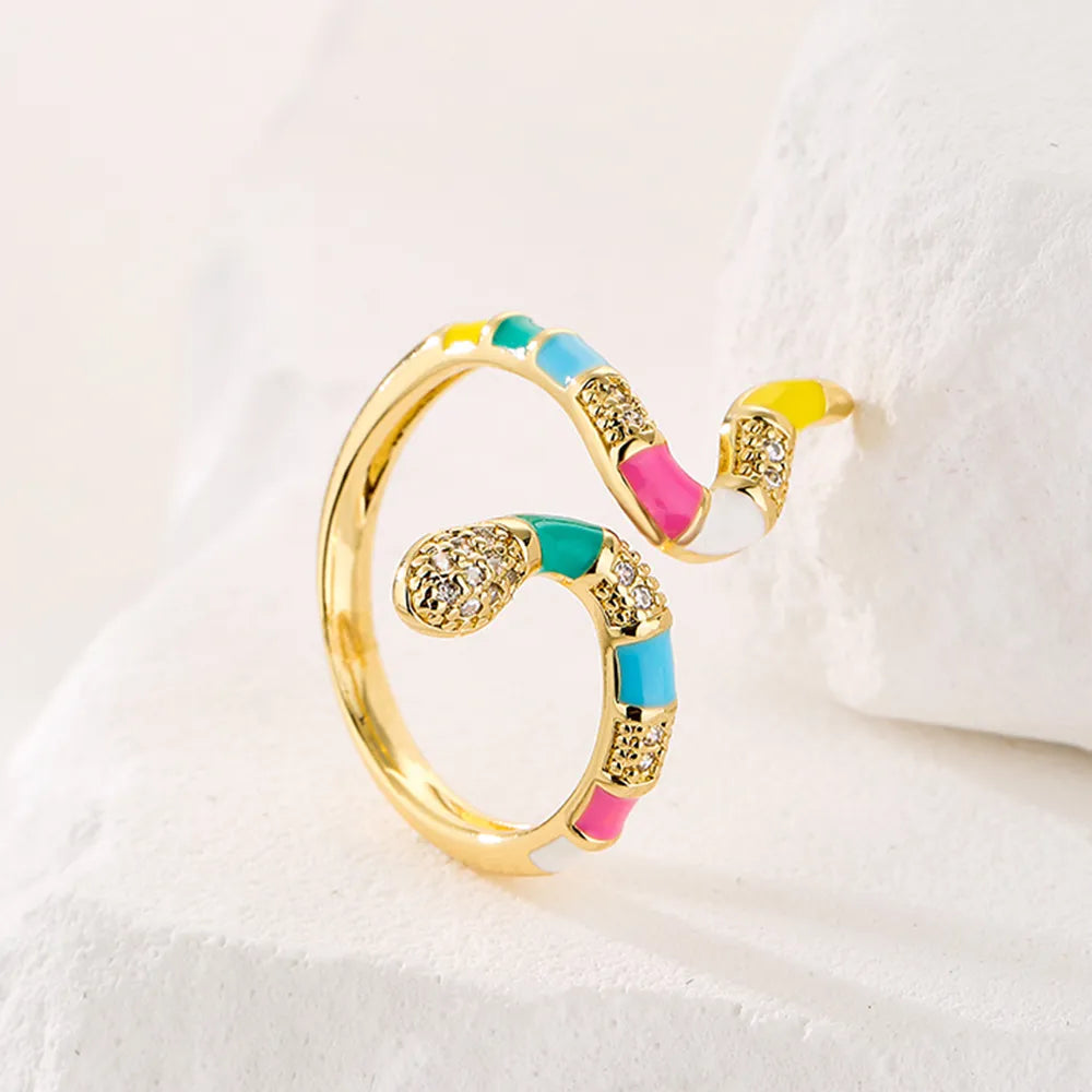 Serpent Enamel Gold Plated Zircon Ring - PEACHY ACCESSORIES