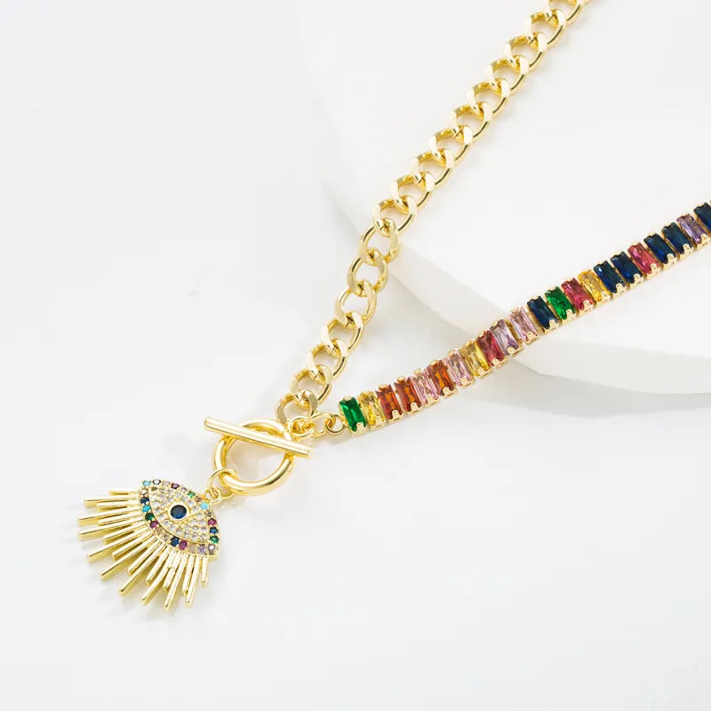 Evil Eye Gold Plated Colorful Zircon Pendant Necklace - PEACHY ACCESSORIES