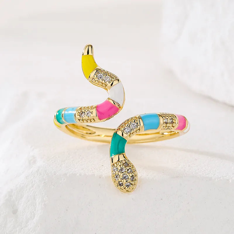 Serpent Enamel Gold Plated Zircon Ring - PEACHY ACCESSORIES