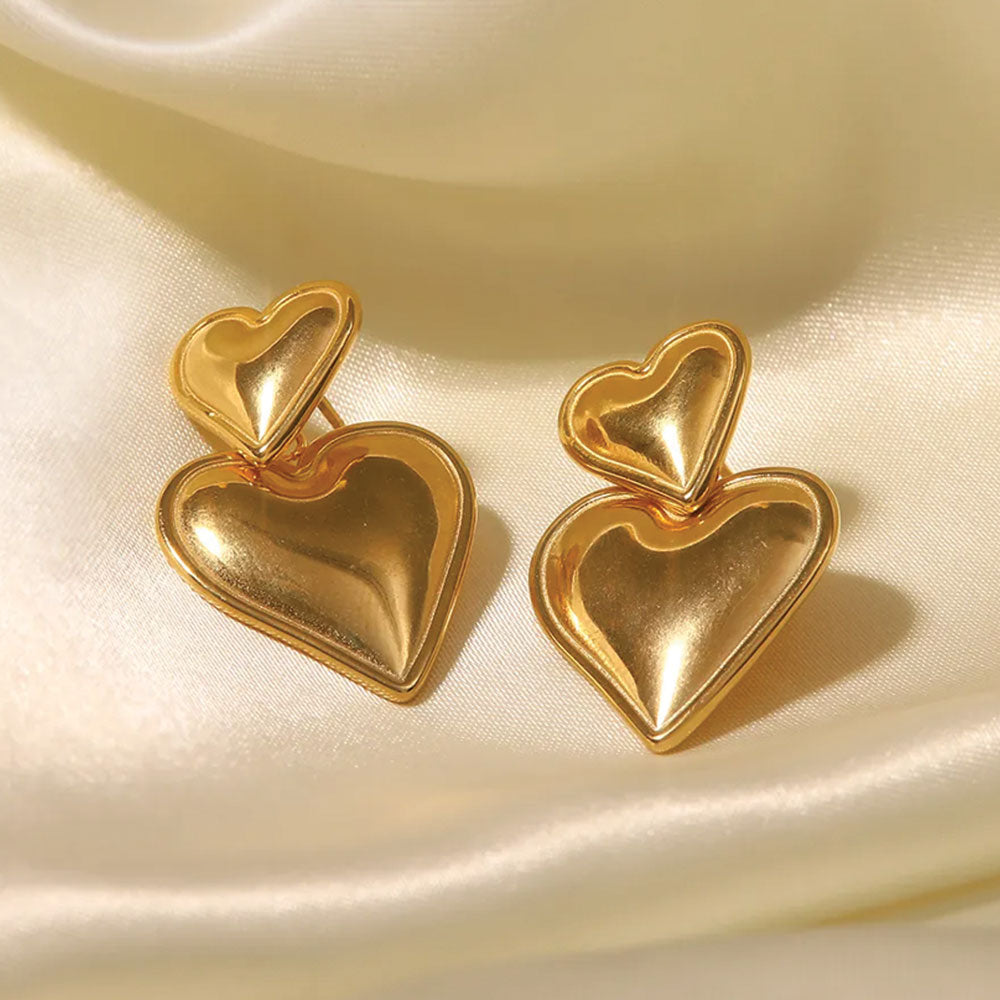 Classic Heart Drop Earrings - 18K Gold Plated