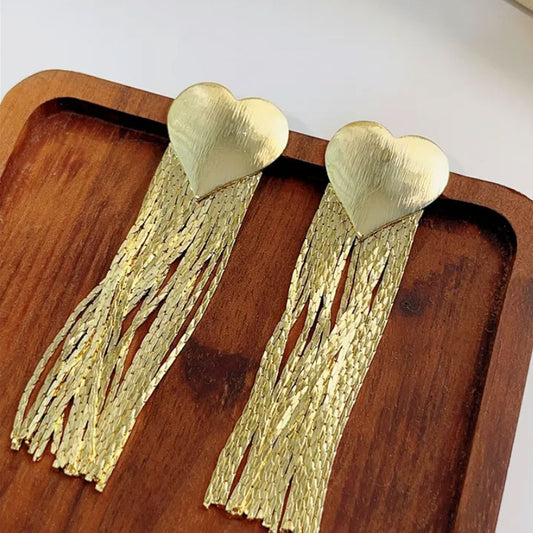 Heart Tassel Earring - 18K Gold Plated