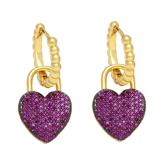 Heart Shaped Zircon 18K Gold Plated Drop Earrings 1 Pair