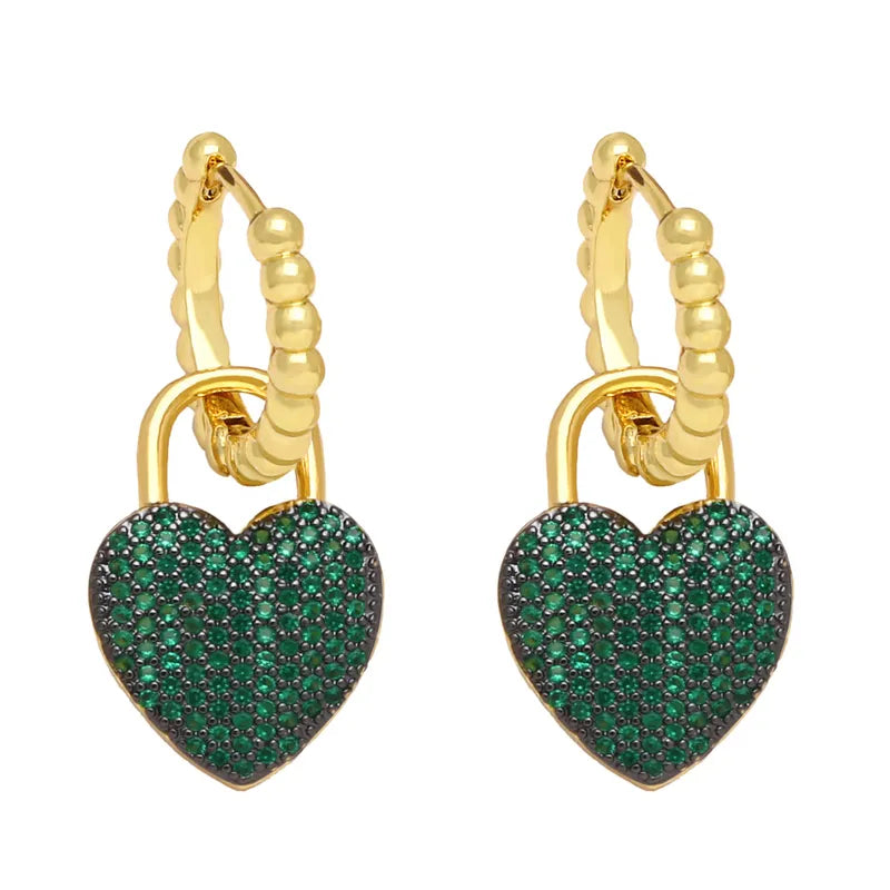 Heart Shaped Zircon 18K Gold Plated Drop Earrings 1 Pair