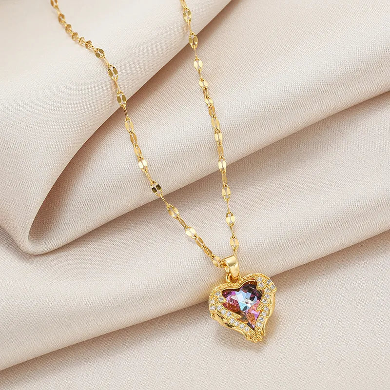 Luxurious Heart Shape Stainless Steel 18K Gold Plated Necklace - PEACHY ACCESSORIES