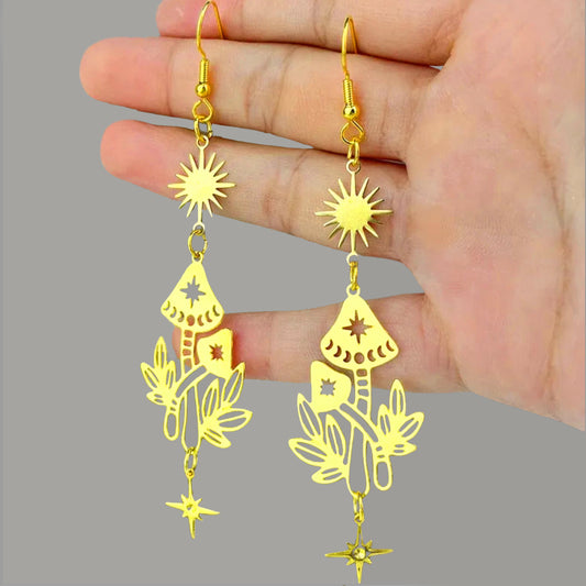 Bohemian Mushroom & Leaf Tassel Earrings - PEACHY ACCESSORIES