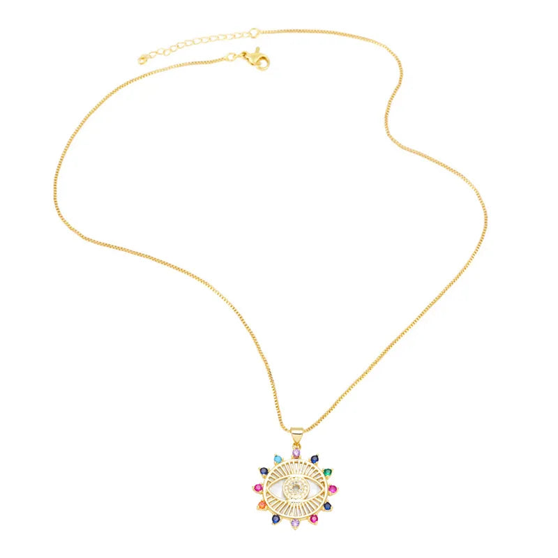 Evil Eye Sunrise 18K Gold Plated Necklace - PEACHY ACCESSORIES