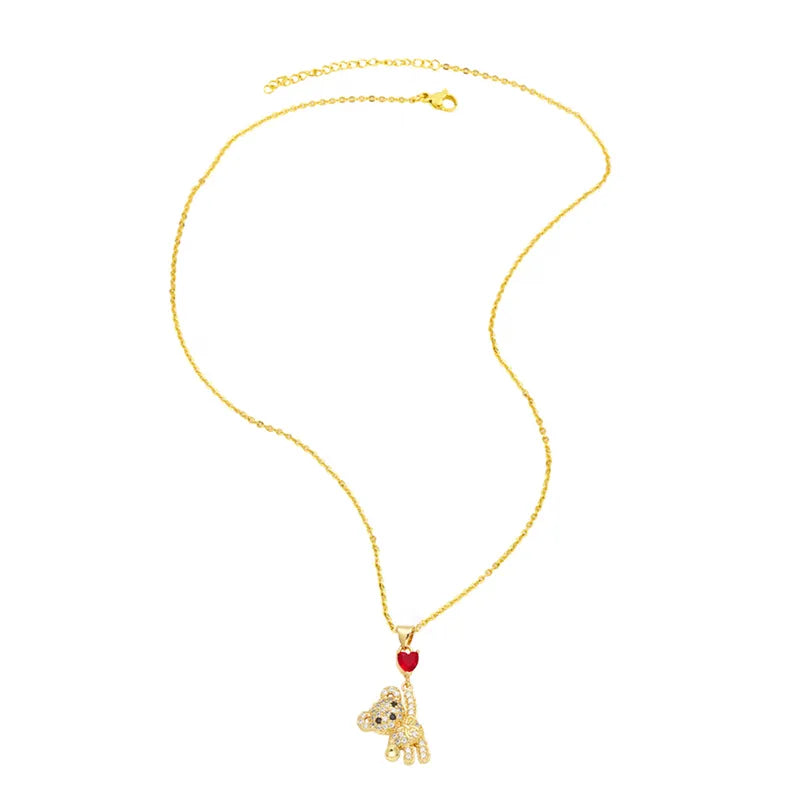 Teddy Bear Heart 18k Gold Plated Pendant Necklace - PEACHY ACCESSORIES