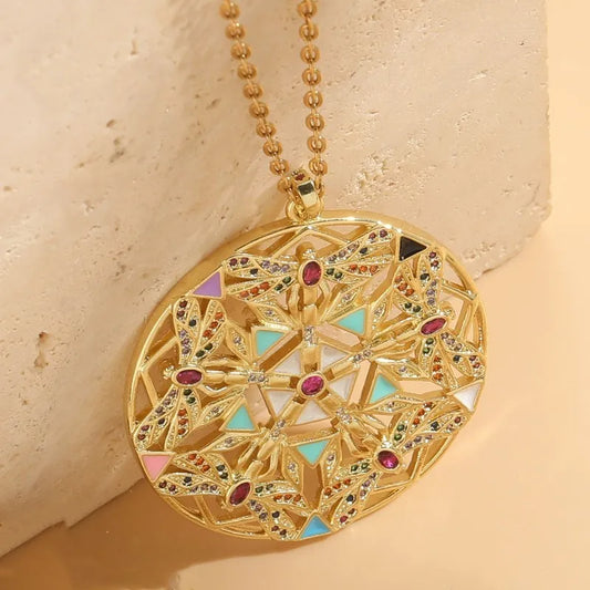 Dragonfly Titanium Steel Copper 14K Gold Plated Necklace - PEACHY ACCESSORIES
