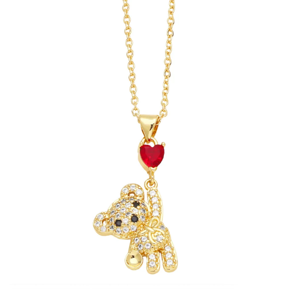 Teddy Bear Heart 18k Gold Plated Pendant Necklace - PEACHY ACCESSORIES