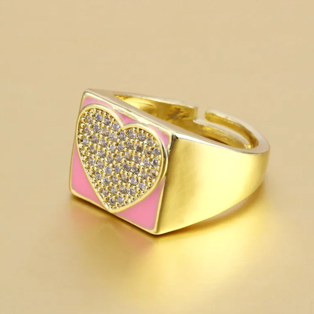Enamel Zircon Adjustable Gold Plated Ring - PEACHY ACCESSORIES
