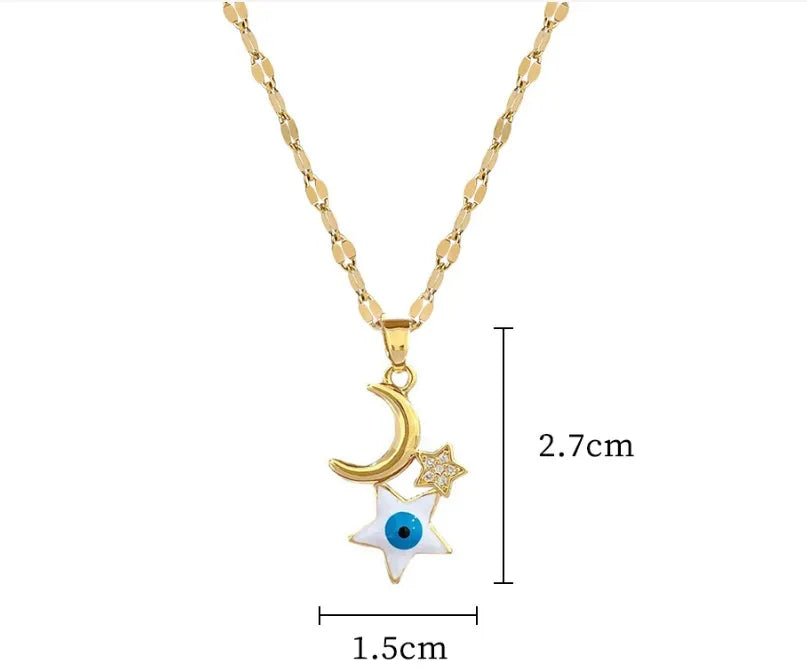 Evil Eye Star Moon Stainless Steel Necklace - PEACHY ACCESSORIES