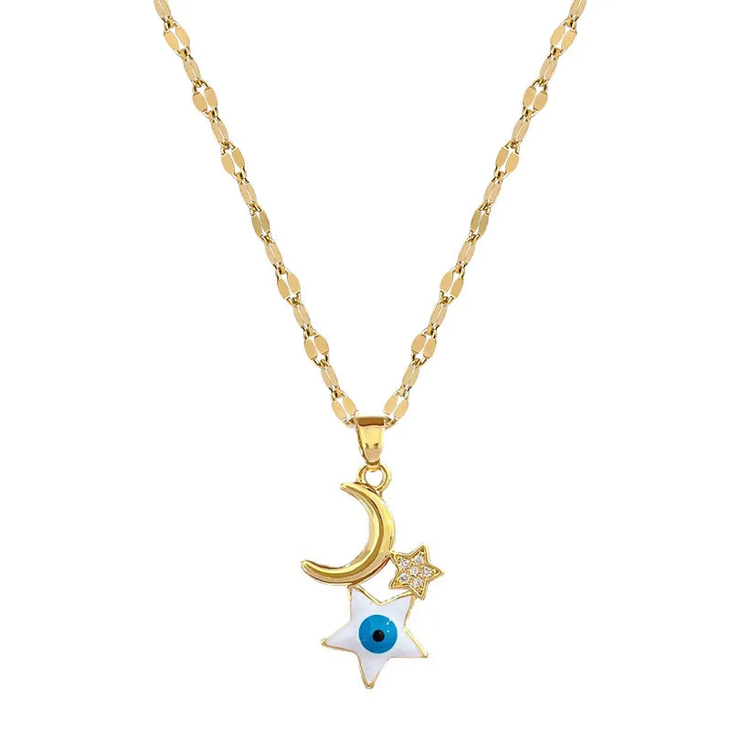 Evil Eye Star Moon Stainless Steel Necklace - PEACHY ACCESSORIES