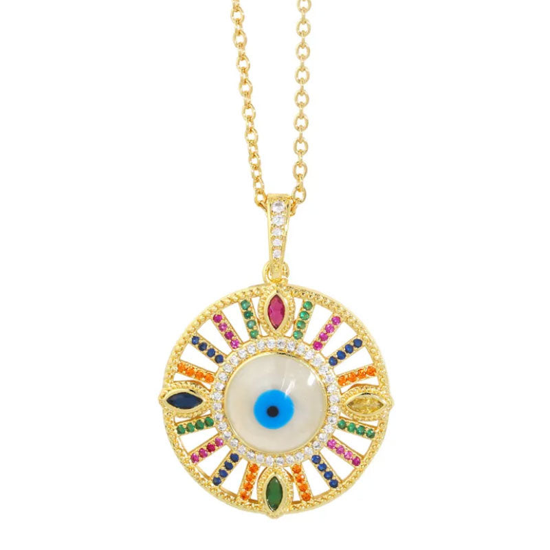 Round Evil Eye 18K Gold Plated Necklace - PEACHY ACCESSORIES
