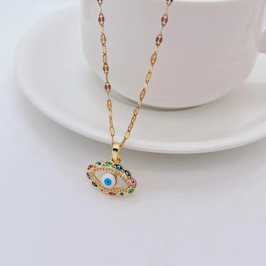 Colorful Evil Eye Stainless Steel Necklace - PEACHY ACCESSORIES