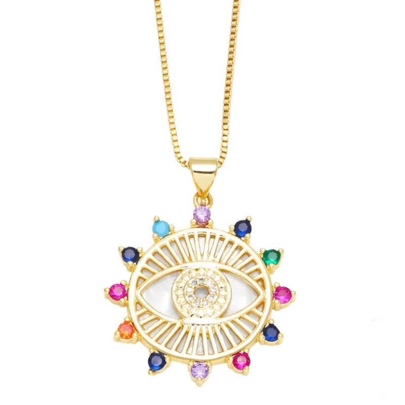 Evil Eye Sunrise 18K Gold Plated Necklace - PEACHY ACCESSORIES