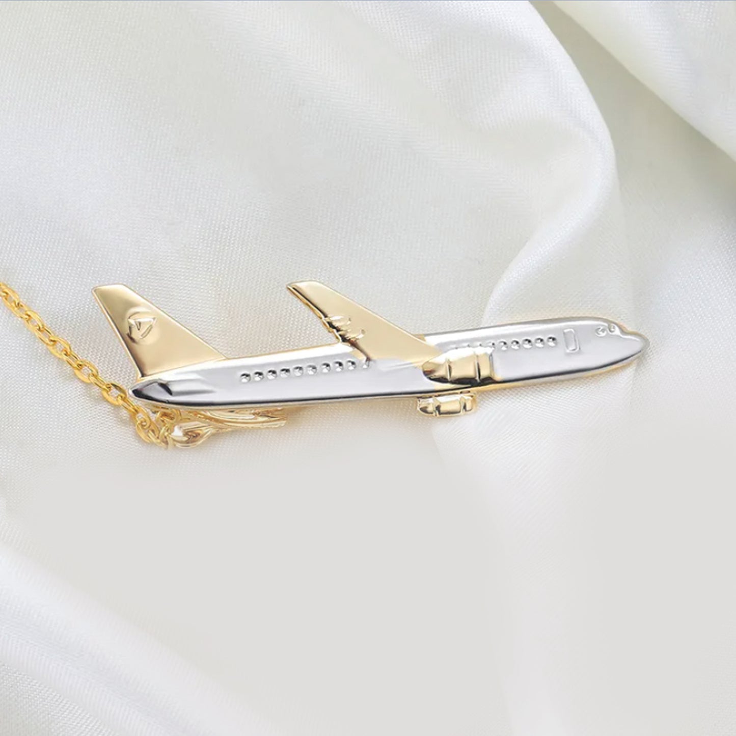Airplane Lapel Pin with Chain - Aviation Tie Tack & Pilot Gift