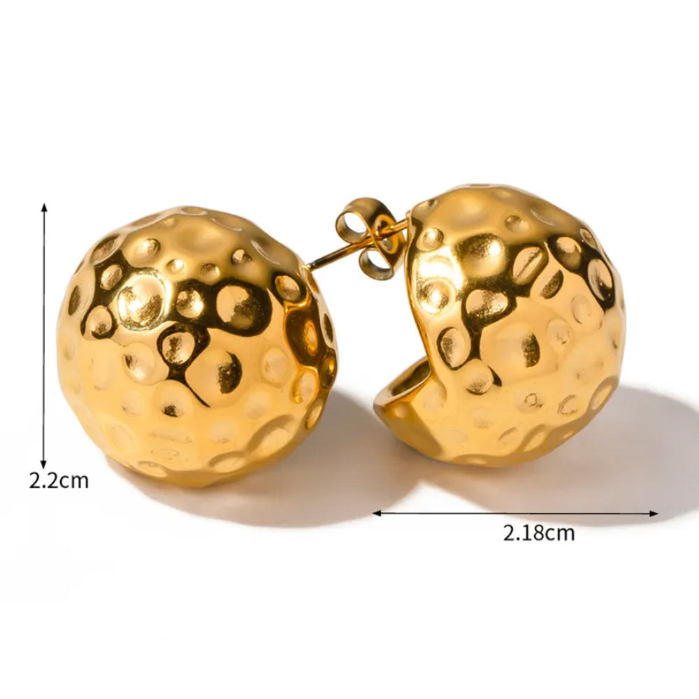 Classic Round Textured Earrings - 18K Gold Plated