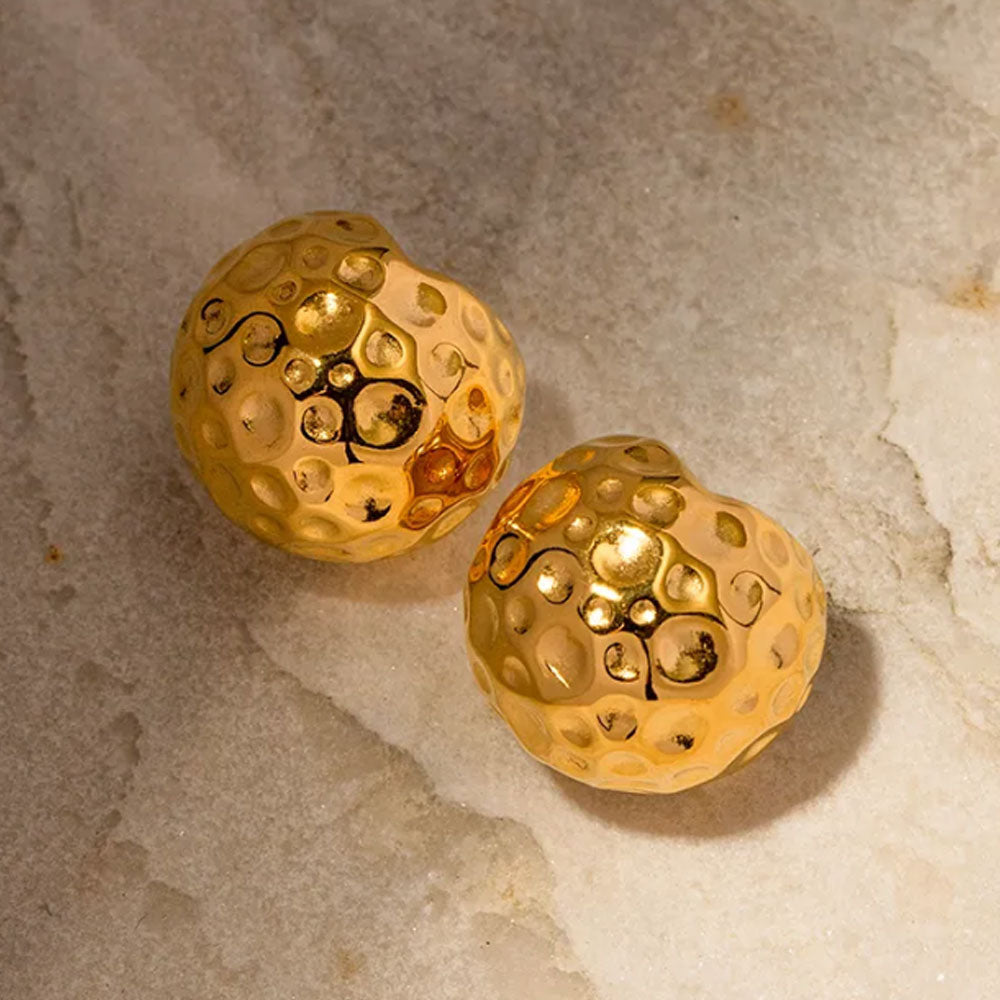 Classic Round Textured Earrings - 18K Gold Plated