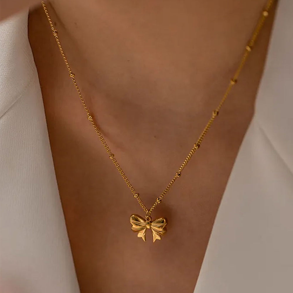 Cute Bow Necklace - 18K Gold Plated