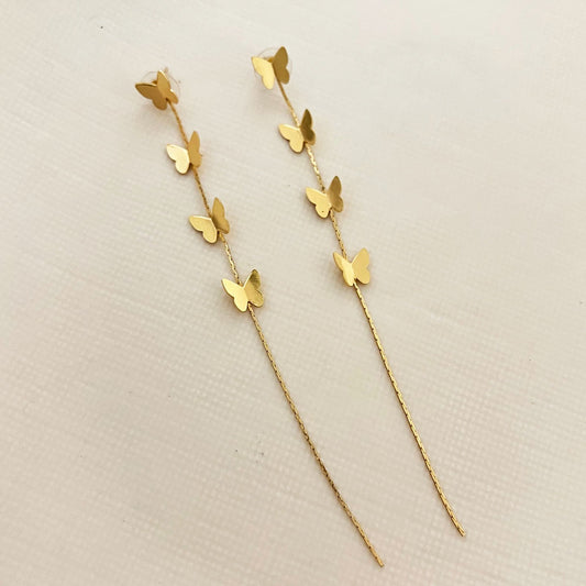 Butterfly Drop Earrings Gold Color