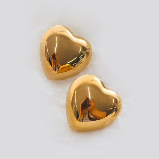 Cute Heart Stud Earrings - 18K Gold Plated