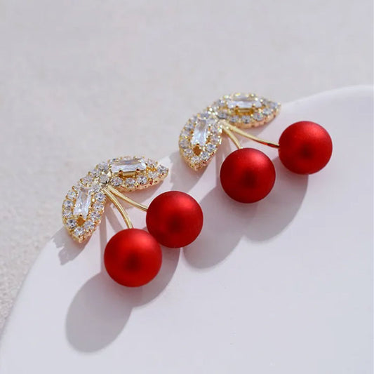 Red Cherry Earrings - 925 Silver Needle - PEACHY ACCESSORIES