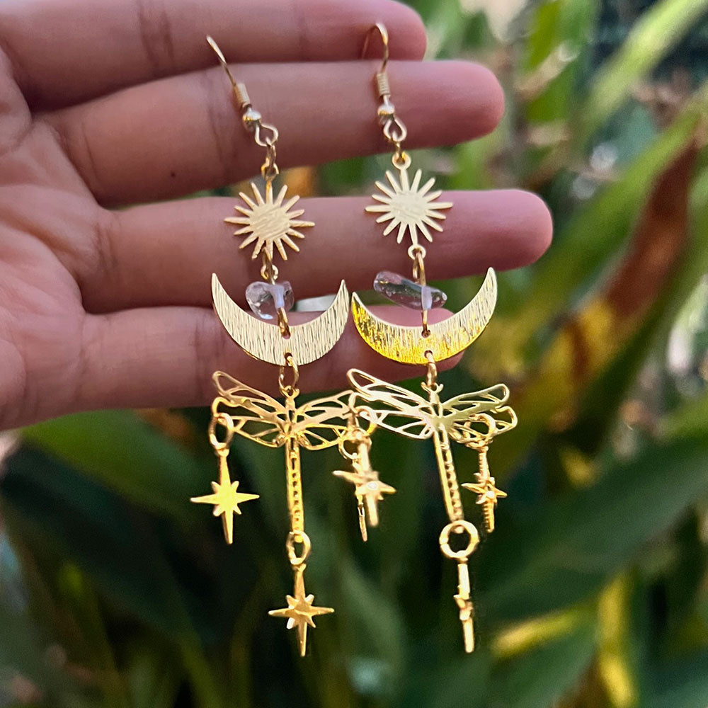 Bohemian Dragonfly, Sun & Moon Tassel Earrings - PEACHY ACCESSORIES