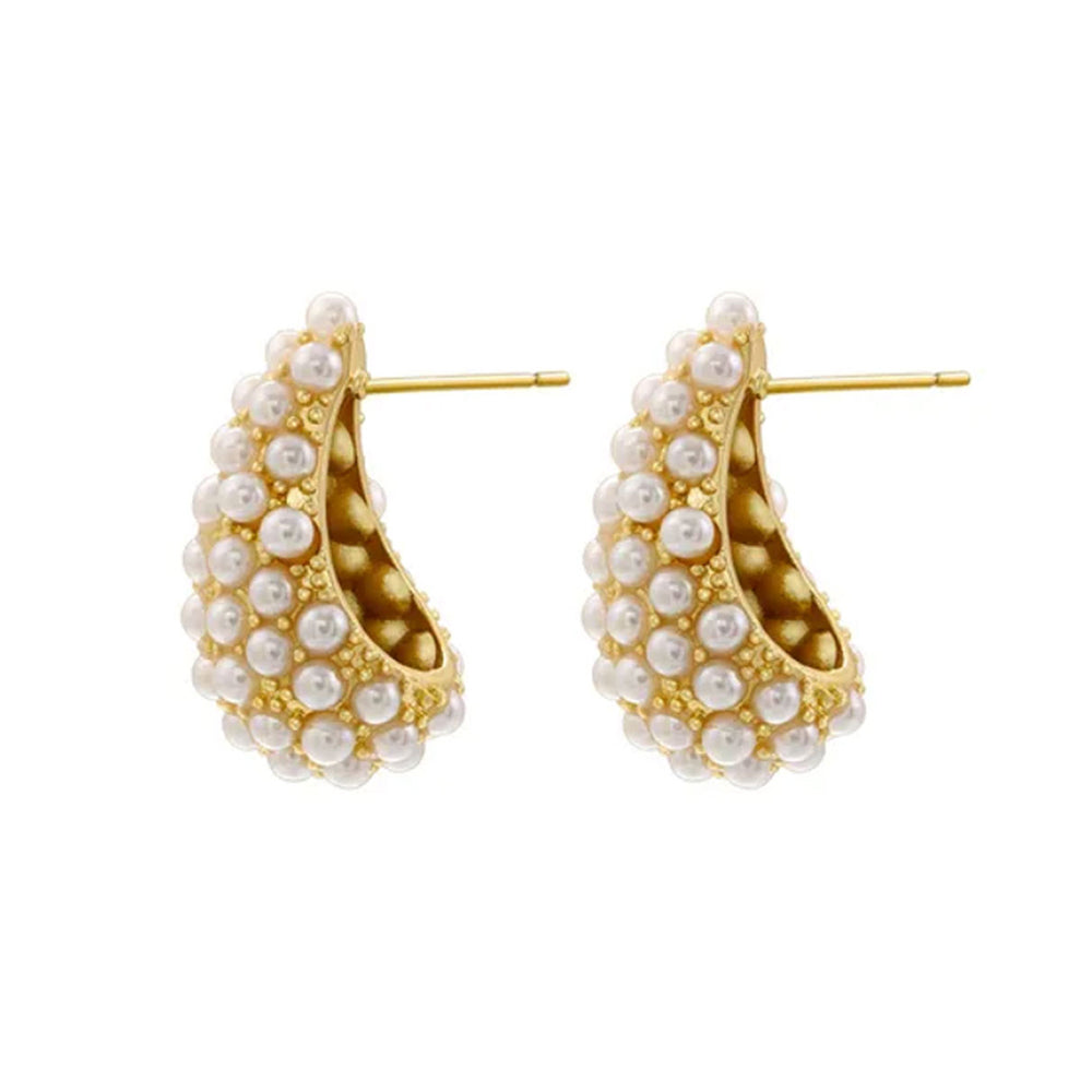 Classic Pearl Drop Stud Earrings 18K Gold Plated