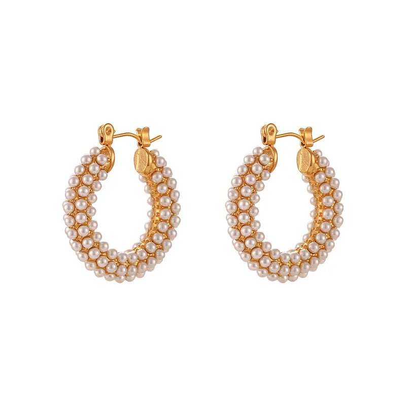 Diana Pearl Hoop Earrings 18K Gold Plated