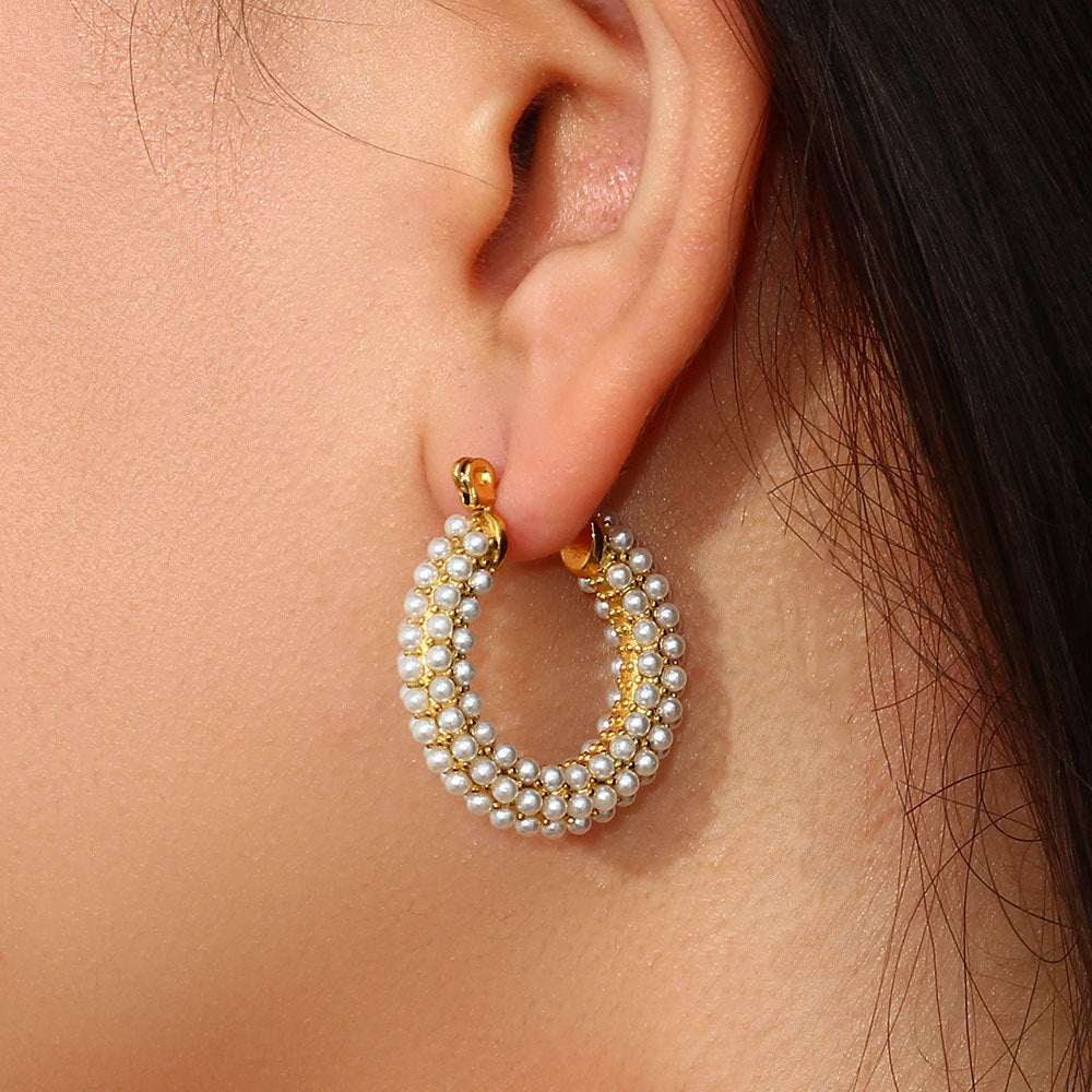 Diana Pearl Hoop Earrings 18K Gold Plated