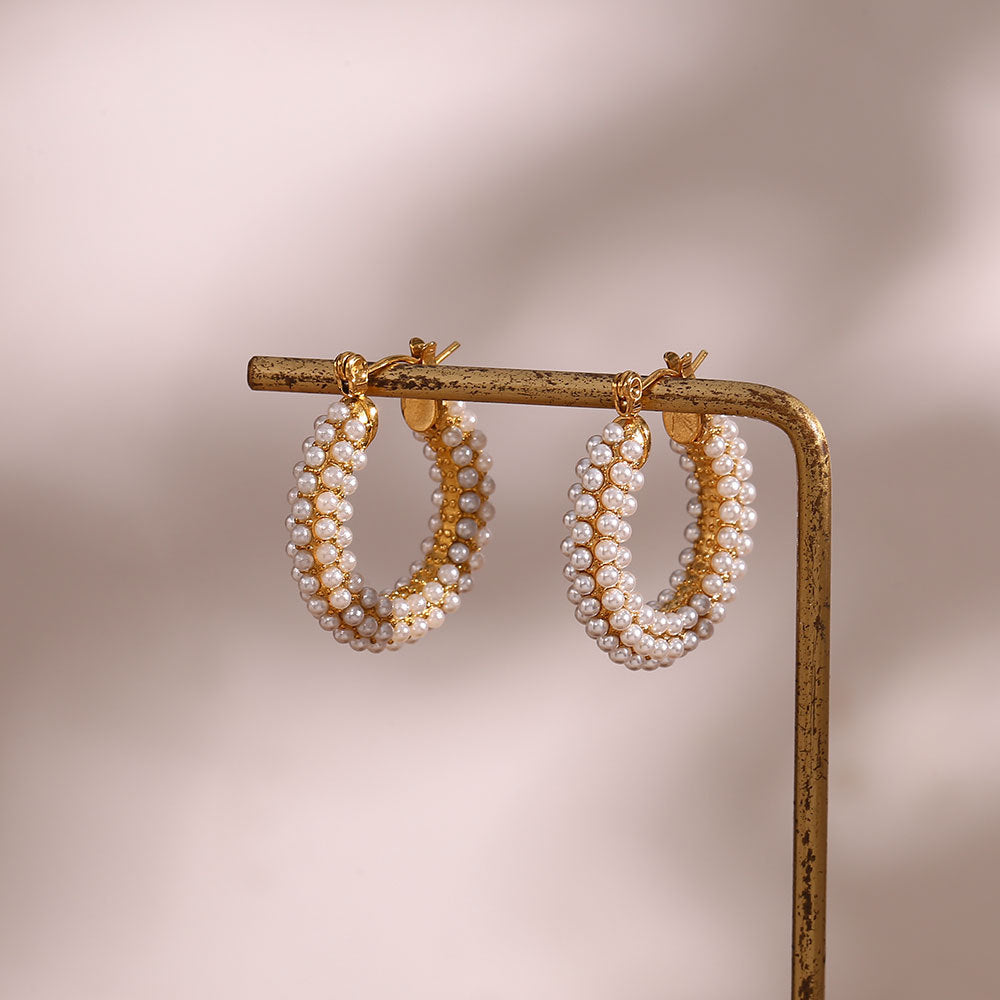 Diana Pearl Hoop Earrings 18K Gold Plated