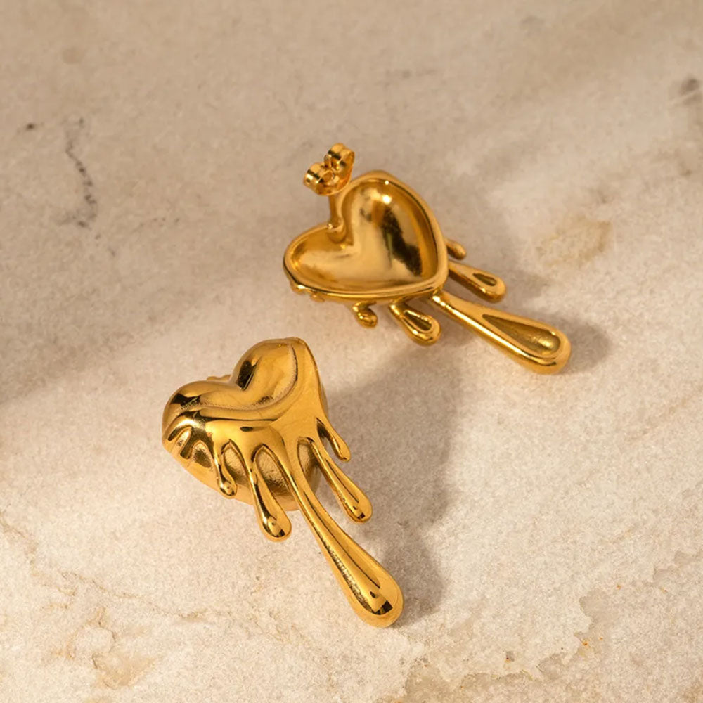 Classic Drippy Heart Earrings - 18K Gold Plated