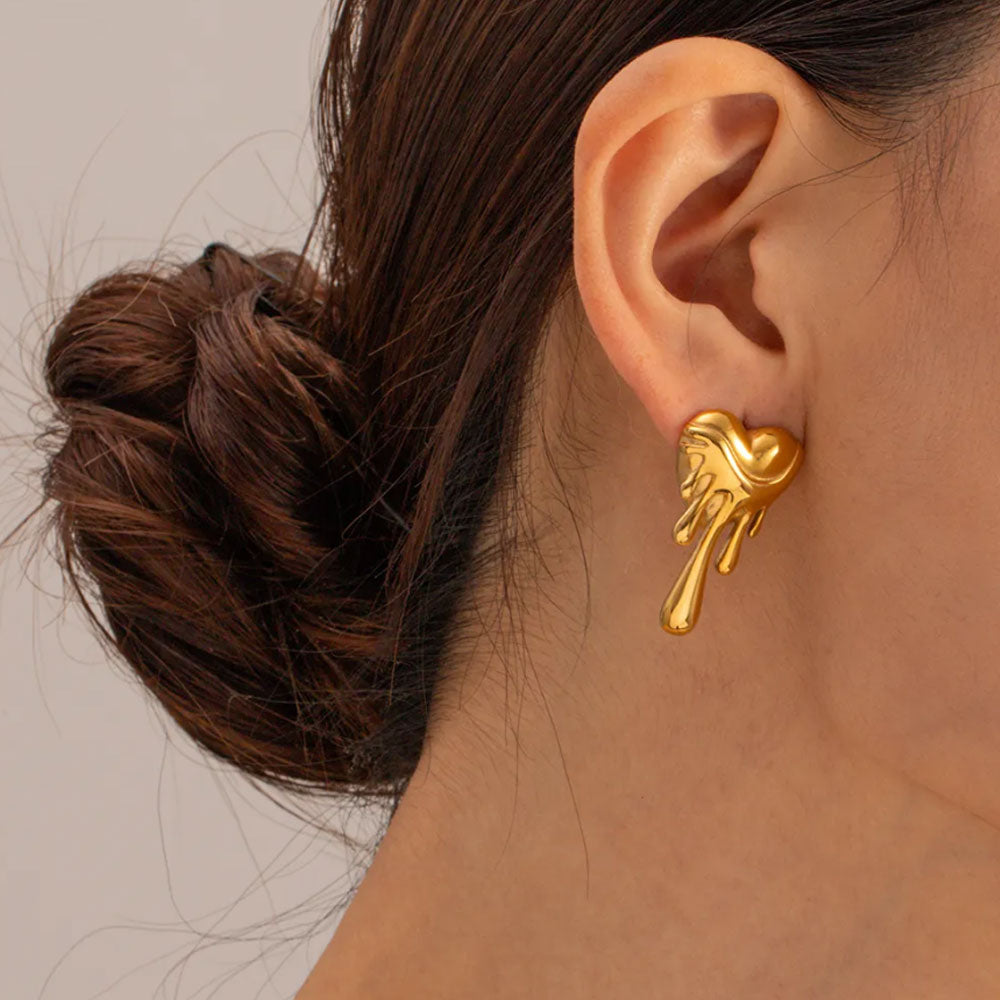 Classic Drippy Heart Earrings - 18K Gold Plated