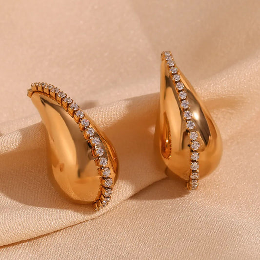 Classic Rhinestones Drop Earrings - 18K Gold Plated