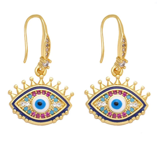 Mini Evil Eye 18K Gold Plated Drop Earrings