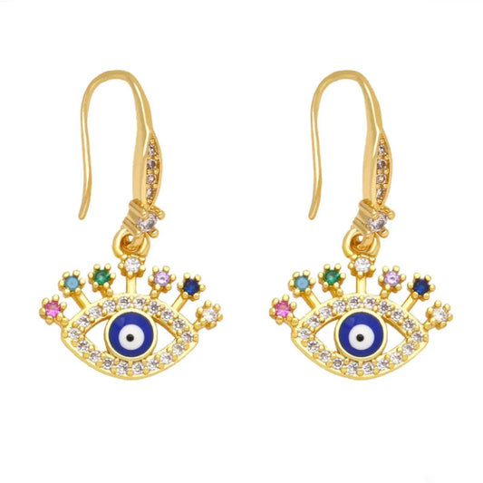 Evil Eye Zircon 18K Gold Plated Drop Earrings