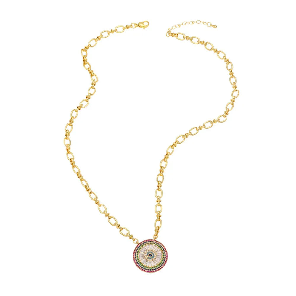 Luxurious Colorful Evil Eye Zircon Necklace - 18K Gold Plated