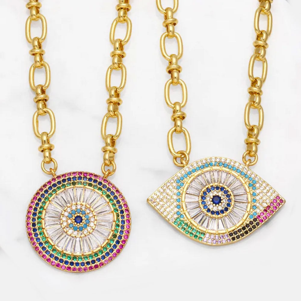 Luxurious Colorful Evil Eye Zircon Necklace - 18K Gold Plated