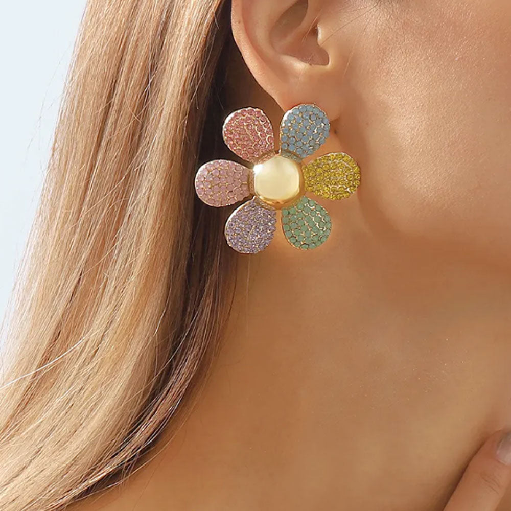 Large Colourful Flower Statement Earrings