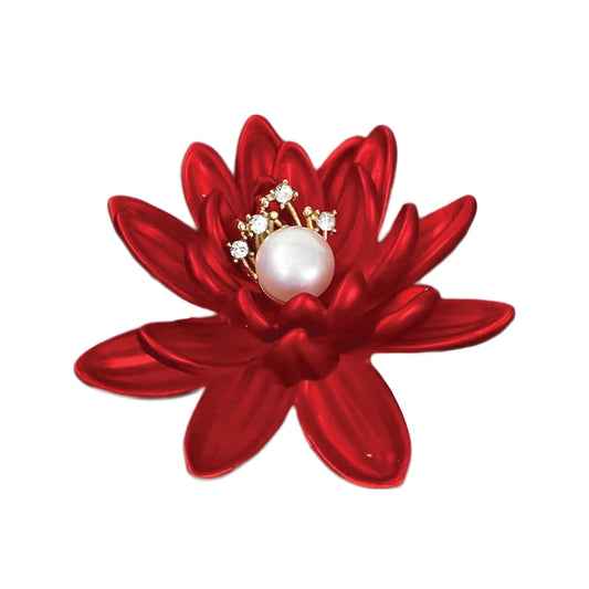 Red Flower Pearl Brooch