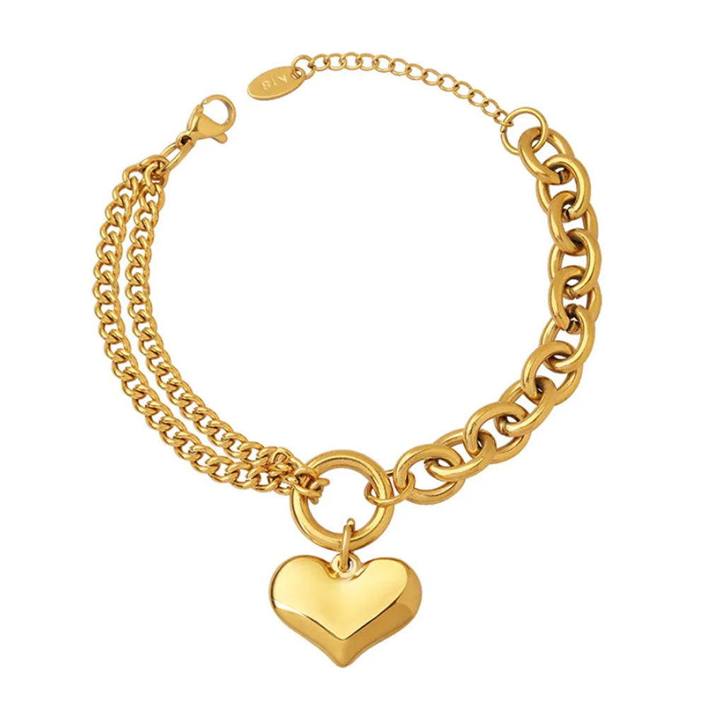 Chunky Big Heart Bracelet - 18K Gold Plated
