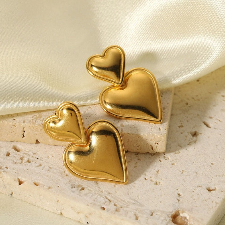 Classic Heart Drop Earrings - 18K Gold Plated