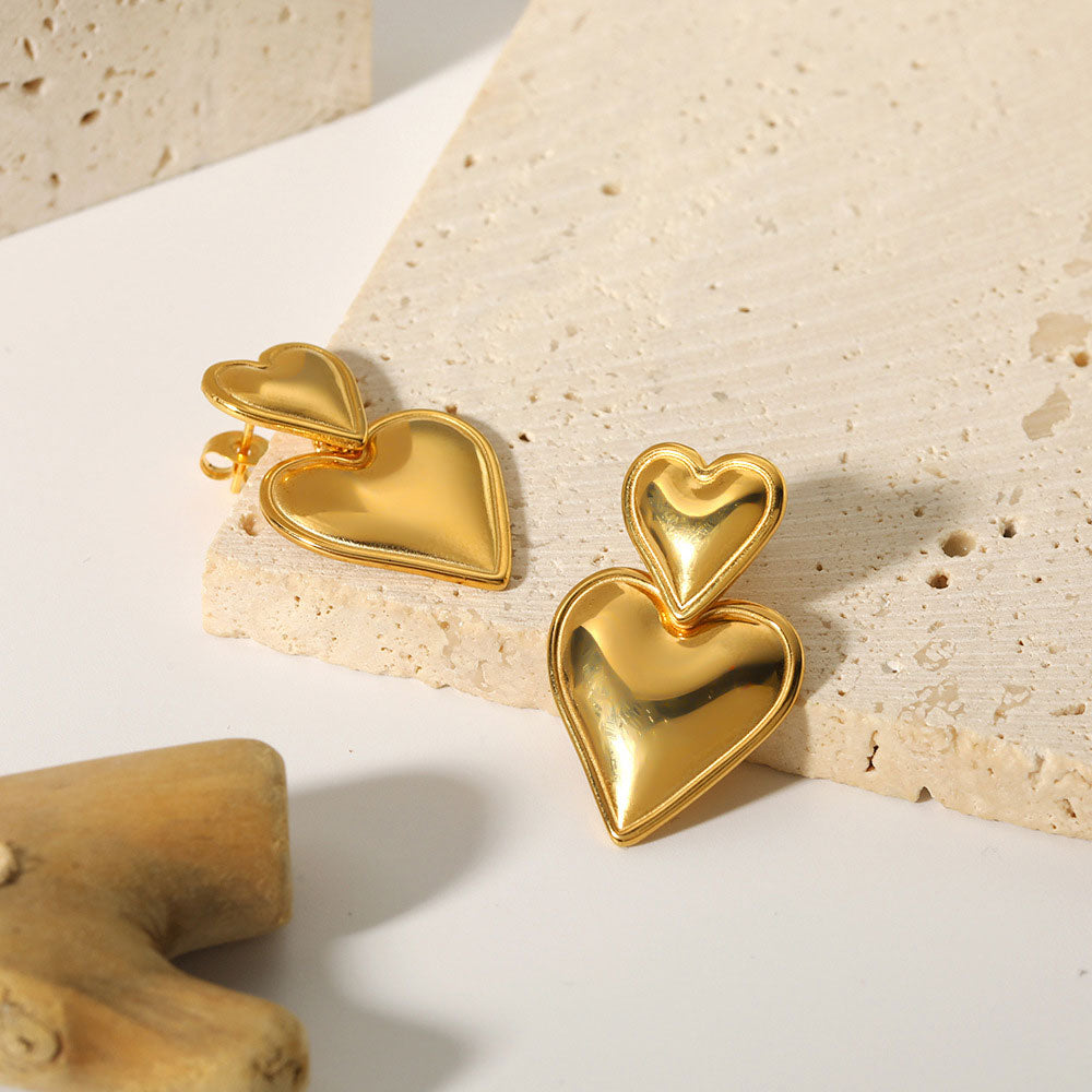 Classic Heart Drop Earrings - 18K Gold Plated