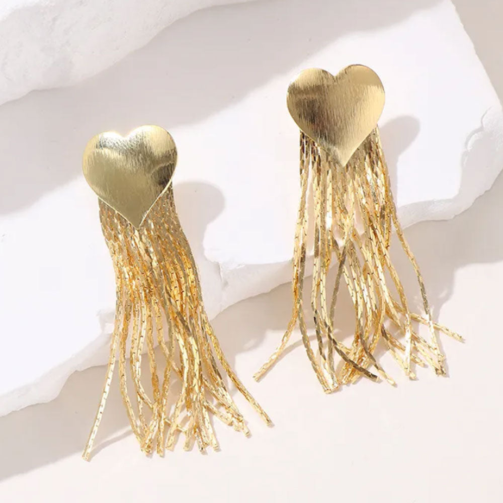 Heart Tassel Earring - 18K Gold Plated